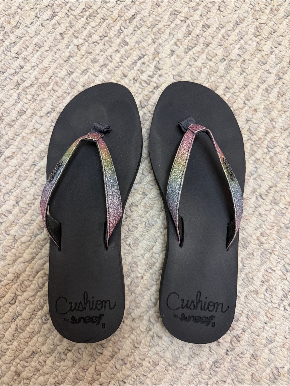 Reef Women's Black Sandals with Shimmering Rainbow Straps